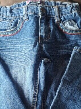 Squeeze Girls Blue Denim Jeans with Multicolor Bead Trim